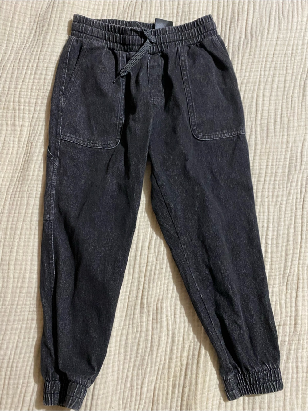 Kids Black Elastic Waist Jogger Jeans
